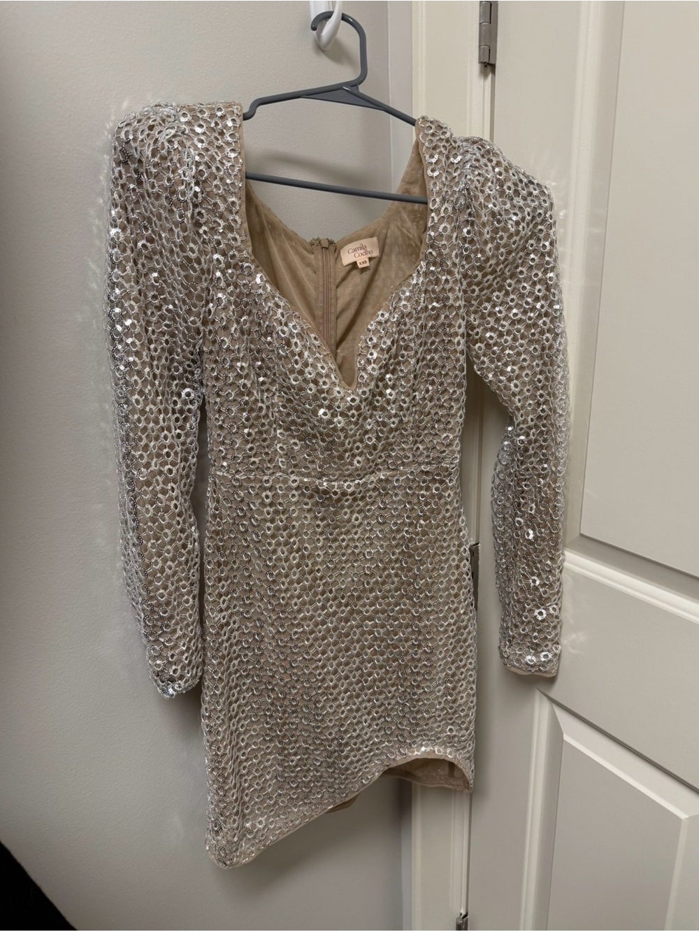 Camila Coelho Sequin Beige Mini Dress